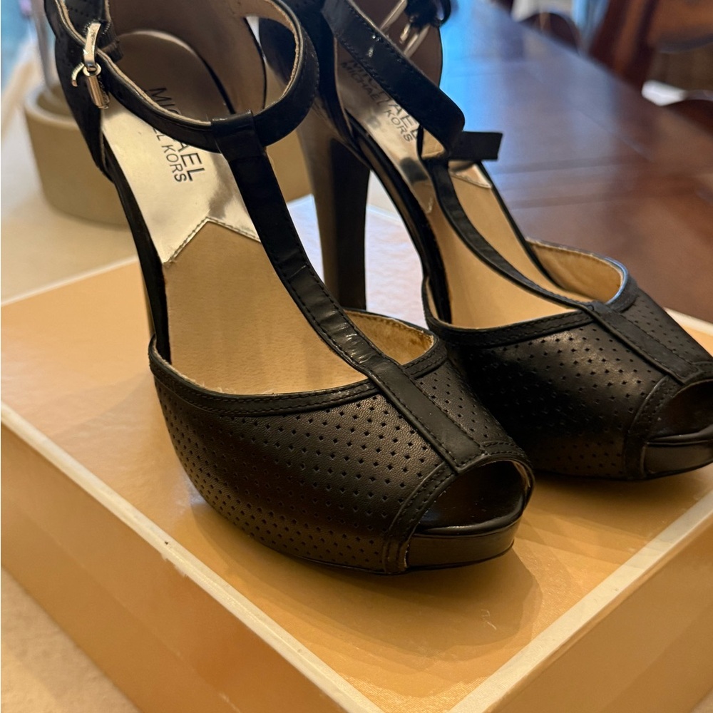 Michael Kors Black Platform Heels with Ankle Strap
Brand new without tags in box